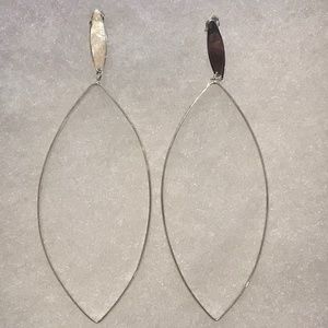 Very Long Earrings, 4.25 Inches, Silver tone, Elegant Oval Hoops, Large